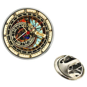 Bassin and Brown Astronomical Clock Lapel Pin - Mint/Orange/Black/Gold