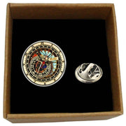 Bassin and Brown Astronomical Clock Lapel Pin - Mint/Orange/Black/Gold