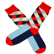 Bassin and Brown Check and Plain Midcalf Socks - Red/Blue