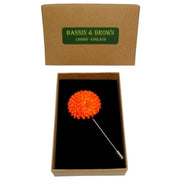 Bassin and Brown Chrysanthemum Flower Jacket Lapel Pin - Orange