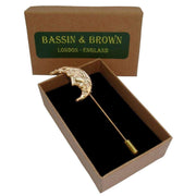 Bassin and Brown Crescent Moon Lapel Pin - Gold