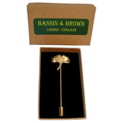 Bassin and Brown Ginkgo Biloba Leaf Jacket Lapel Pin - Gold
