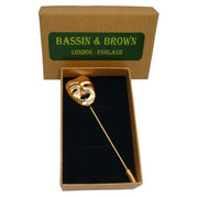 Bassin and Brown Happy Mask Lapel Pin - Gold