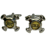 Bassin and Brown Hot and Cold Tap Cufflinks - Silver/Yellow