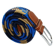 Bassin and Brown Jagged Stripe Elasticated Woven Buckle Belt - Blue/Navy/Beige