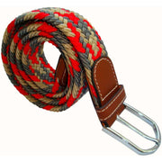 Bassin and Brown Jagged Stripe Elasticated Woven Buckle Belt - Red/Grey/Beige