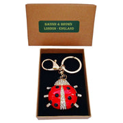 Bassin and Brown Ladybird Crystal Key Ring - Red/Gold