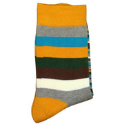 Bassin and Brown Medium and Thin Stripe Midcalf Socks - Gold/Grey/Blue