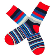 Bassin and Brown Medium and Thin Stripe Midcalf Socks - Red/Blue