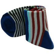 Bassin and Brown Multi Stripe Midcalf Socks - Wine/Grey/Blue