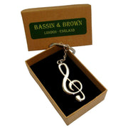 Bassin and Brown Musical Note Key Ring - Silver