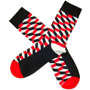 Bassin and Brown Opitical Check Socks - Black/Red/White