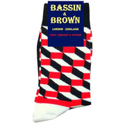 Bassin and Brown Opitical Check Socks - Black/Red/White