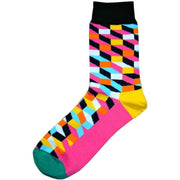 Bassin and Brown Optical Check Socks - Yellow/Multi-colour