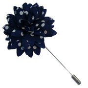Bassin and Brown Polka Dot Flower Lapel Pin - Navy/White