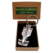 Bassin and Brown Racing Car Key Ring - Silver