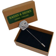 Bassin and Brown Rose Flower Jacket Lapel Pin - Grey