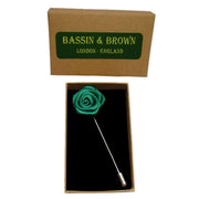 Bassin and Brown Rose Flower Lapel Pin - Green