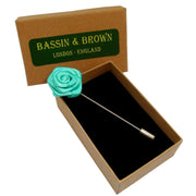 Bassin and Brown Rose Flower Lapel Pin - Mint Green