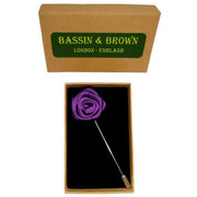 Bassin and Brown Rose Flower Lapel Pin - Purple