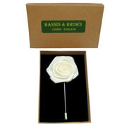 Bassin and Brown Rose Flower Lapel Pin - White