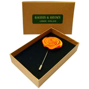 Bassin and Brown Rose Lapel Pin - Orange