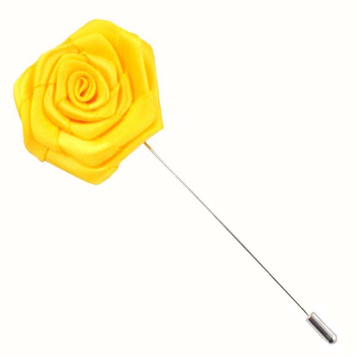 Set Of 12 Yellow Rose Lapel Pins - Long Stem Enamel Gold Plated Brooch For Gifts & Appreciation