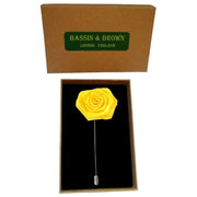 Bassin and Brown Rose Lapel Pin - Yellow