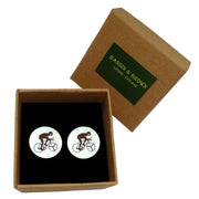 Bassin and Brown Round Cycling Cufflinks - White/Black