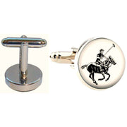 Bassin and Brown Round Horse Polo Cufflinks - White/Black