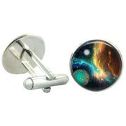 Bassin and Brown Space and Planet Cufflinks - Navy/Green/Yellow