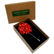 Bassin and Brown Spotted Flower Jacket Lapel Pin - Red
