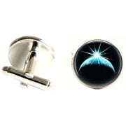 Bassin and Brown Sun Rising Over Earth Cufflinks - Black/Blue/White