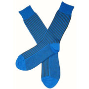Bassin and Brown Vertical Stripe Midcalf Socks - Blue/Grey