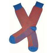 Bassin and Brown Vertical Stripe Midcalf Socks - Blue/Orange