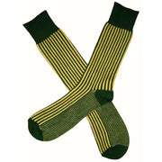 Bassin and Brown Vertical Stripe Midcalf Socks - Green/Yellow