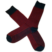 Bassin and Brown Vertical Stripe Midcalf Socks - Navy/Red