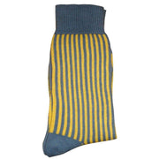 Bassin and Brown Vertical Stripe Midcalf Socks - Yellow/Blue