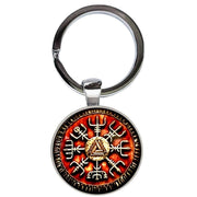 Bassin and Brown Viking Norse Symbol Key Ring - Burnt Orange/Antique Silver
