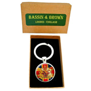 Bassin and Brown Vintage British Union Jack Flag Key Ring - Red/White/Blue