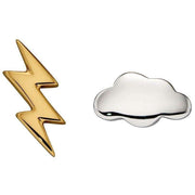 Beginnings Cloud and Lightning Bolt Stud Earrings - Yellow Gold/Silver