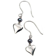 Beginnings Freshwater Pearl Heart Earrings - Black/Silver