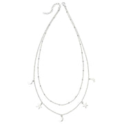 Beginnings Star and Moon Double Row Necklace - Silver
