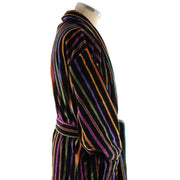 Bown of London Mozart Bold Primary Striped Cotton Velour Dressing Gown - Black/Multi-colour