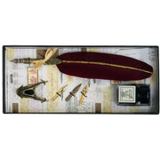 Coles Calligraphy Feather Brass Pen and Ink Set - Burgundy