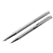 David Aster Ribbed Fountain Pen and Ballpoint Pen Set - Silver