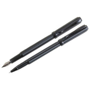 David Aster Ribbed Fountain Pen and Rollerball Pen Set - Black