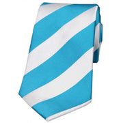 David Van Hagen Bold Stripe Polyester Tie - Turquoise/White