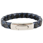 David Van Hagen Braided Leather Clasp Bracelet - Black/Blue