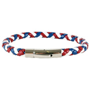 David Van Hagen Braided Leather Clasp Bracelet - Red/Blue/White